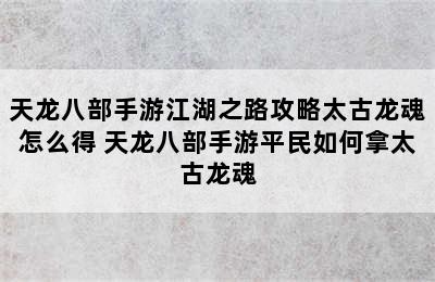 天龙八部手游江湖之路攻略太古龙魂怎么得 天龙八部手游平民如何拿太古龙魂